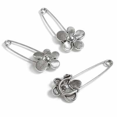 Alfiler Gancho Flor Metal Plateado (Unidad)
