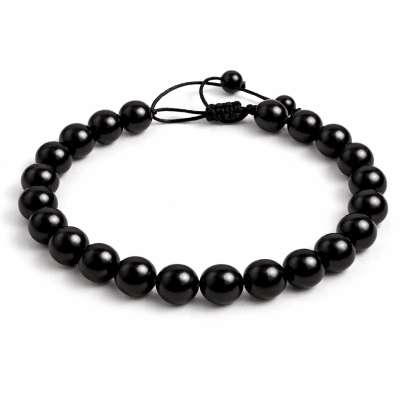 Pulsera Onix Negro Natural Con Hilo 8mm (Unidad)