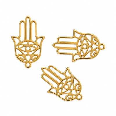 Colgante Chiche baño oro 18k Mano Fatima Delineada 25mm (Unidad)1
