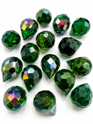 Gota Cristal Verde Satín Perforada 10x8mm (10 Unidades)