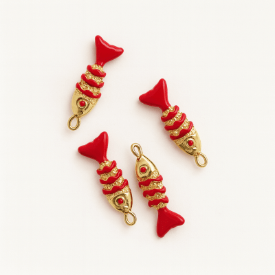 Colgante Pez Esmaltado Rojo Baño Oro 18k (Unidad)1