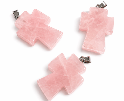Colgante Cruz Cuarzo Rosa Natural 2,5x1,3 cms (Unidad)