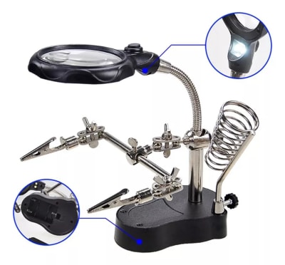 Lupa Base Pinzas Cuello Flexible Porta Cautín (Set)1