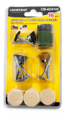 Kit Para Minitorno Escobillas y Pañetes Pulido Dremel 16pcs (Unidad)1