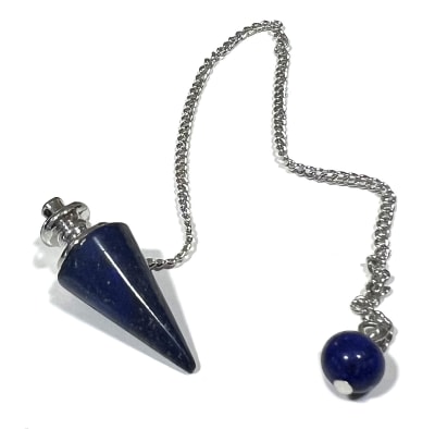 Péndulo Lapislázuli Natural con Cadena Metal 37x10mm (Unidad)1