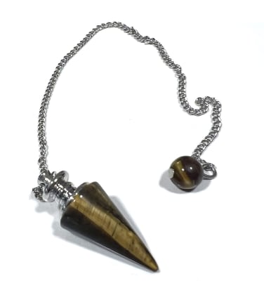 Péndulo Ojo de Tigre Natural con Cadena Metal 37x10mm (Unidad)1