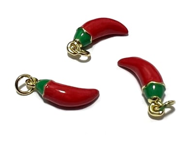 Mini Ají Rojo Esmaltado Baño Oro 18k 20mm (Unidad)