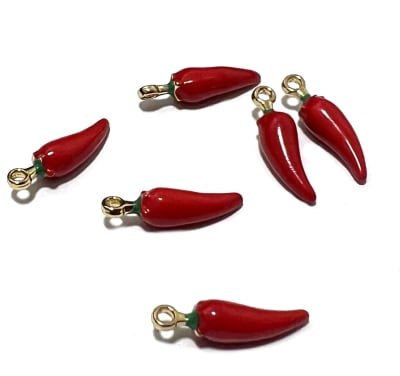 Mini Colgante Ají Rojo Cerámica y Metal Dorado (Unidad)