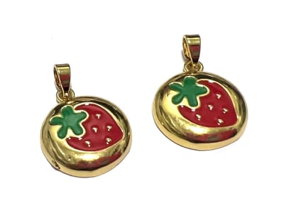 Colgante Redondo Frutilla Esmalte Rojo y Baño Oro 18k 15mm (Unidad)