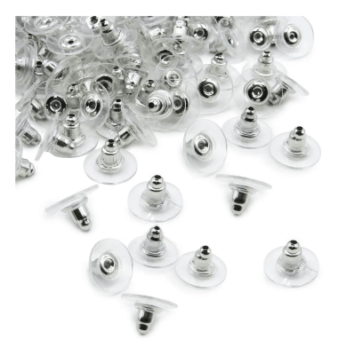 Tuerca Aro Plateada Sombrero Silicona Metal (10 Pares)