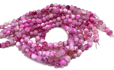 Agata Natural Vena de Dragón Fucsia Rosa 6mm Facetada Redonda (Tira)