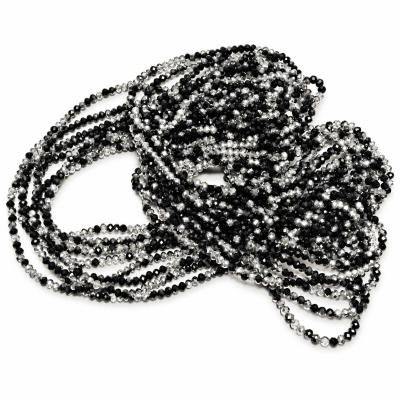 Cristal Negro Plateado Rondelle 4x3mm Extra Largo (Tira)