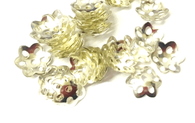 Casquete Plateado Flor 6mm (10 Pares)