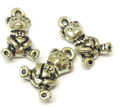 Colgante Metal Plateado Osito (10 Unidades)