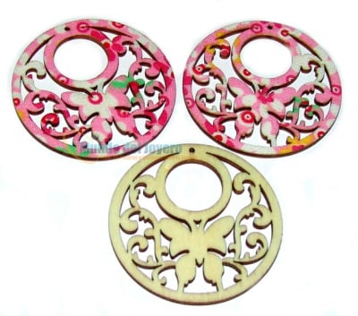 Base Aro Madera y Tela Redondo Rosas 45mm (Par)