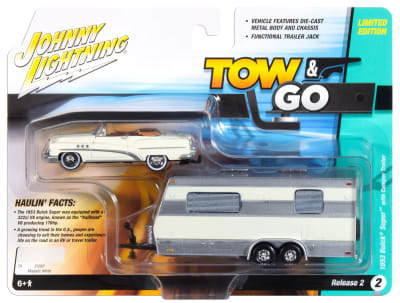 Buick Super 1953 With Camper Trailer Magic White Tow & Go Limited Edition #2 - Johnny Lightning1