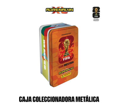 Caja Metalica Naranjo Adrenalyn XL Mundial 2026 (8 Sobres + 1 Coin Card) - Panini2