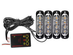 Luces LED estroboscópicas de emergencia, 4 unidades, color rojo, azul, 6 LED.