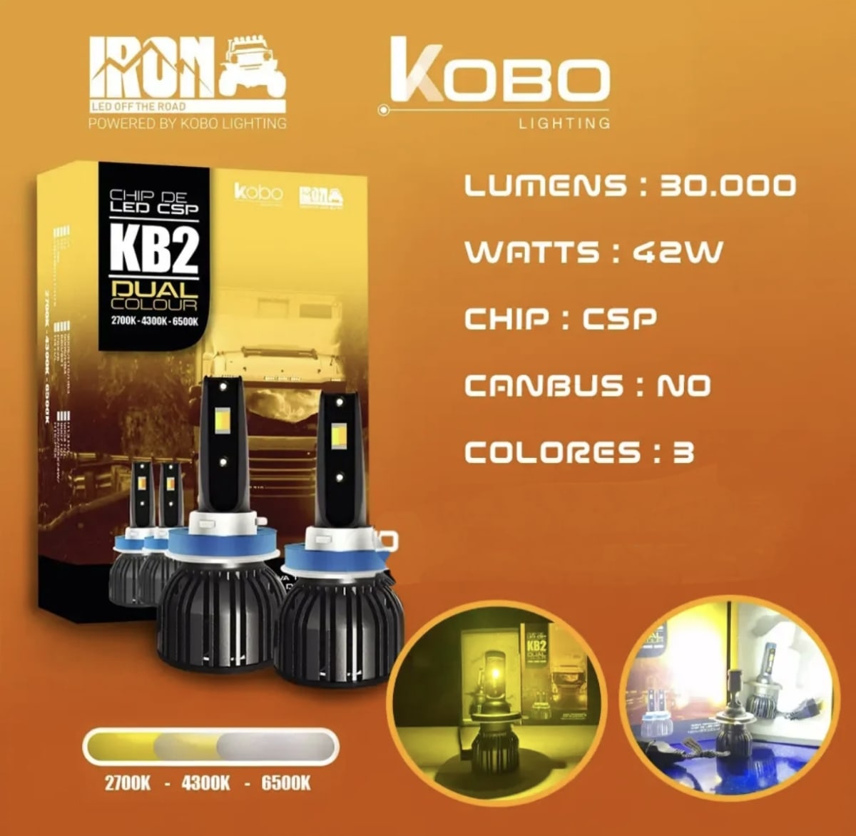 Kit Led Dual Kb2 Dual  H7 H11 9005 9006 30.000lm 12v -24v6
