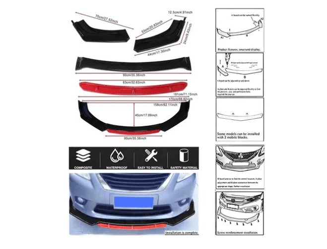 Front Lip 4 Piezas Universal Negro BRILLANTE2