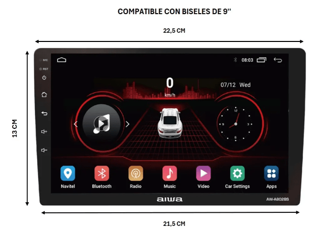 Radio Auto 2 Din Android Touch Hd De 9'' Aiwa Aw-a802bs1