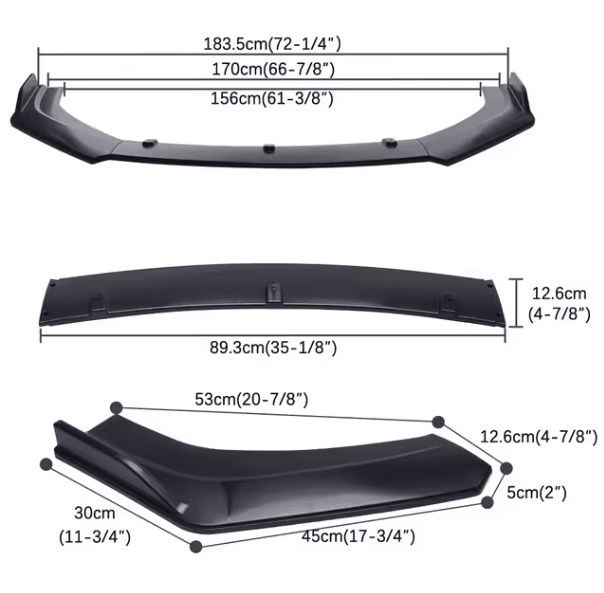 Front Lip 3 Piezas Universal Auto NEGRO MATE2