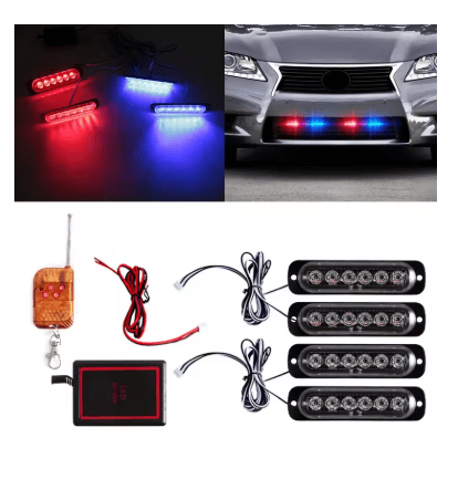 Luces LED estroboscópicas de emergencia, 4 unidades, color rojo, azul, 6 LED.1