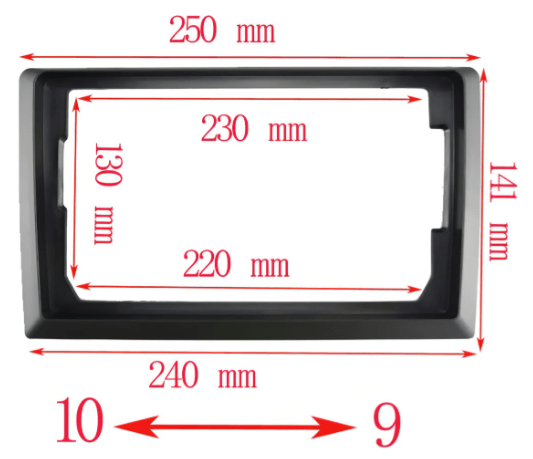 Bisel Adaptador De Radio Reductor De 10 A 9 Pulgadas Color Negro1