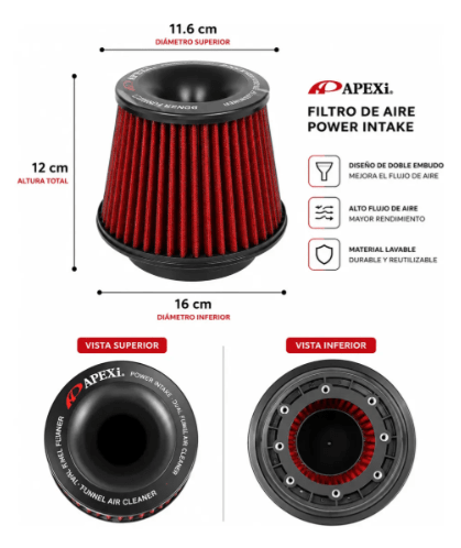 Filtro De Aire Apexi Cónico Universal Auto Alto Flujo1