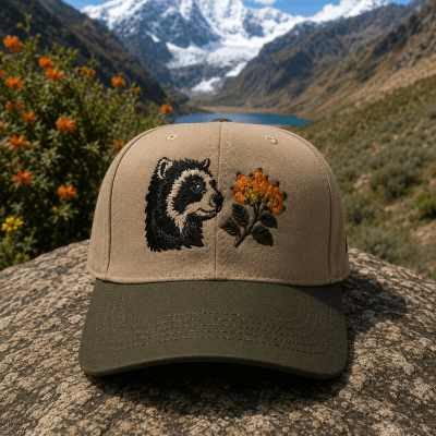 GORRO DUVAL BORDADO OSO DE ANTEOJOS CON PAJURO COLOR BEIGE/VERDE3