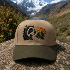 GORRO DUVAL BORDADO OSO DE ANTEOJOS CON PAJURO COLOR BEIGE/VERDE