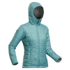 CASACA ACOLCHONADA PARA TREKING - CON CAPUCHA - FEMENINO - MT100 FORCLAZ