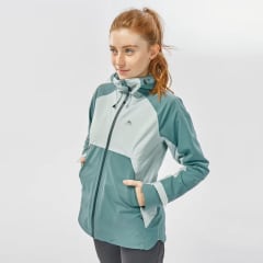 CASACA IMPERMEABLE PARA MONTAÑA Y TREKKING MH500 - FEMENINO/M VERDE CENIZO - QUECHUA