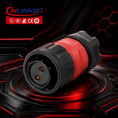 CONECTOR CIRCULAR 2P HEMBRA VOLANTE IP67 NEGRO/ROJO