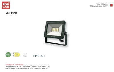 PROYECTOR LED 10W 6500K 1200Lm 200-240V IP65 NEGRO