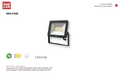 PROYECTOR LED 20W 6500K 2400Lm 200-240V IP65 NEGRO