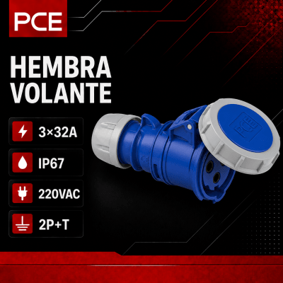 ENCHUFE INDUSTRIAL HEMBRA VOLANTE 3X32A IP67 220VAC1