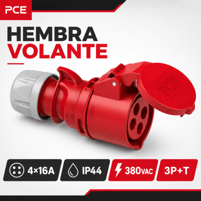 ENCHUFE INDUSTRIAL HEMBRA VOLANTE 4X16A IP44 380VAC1