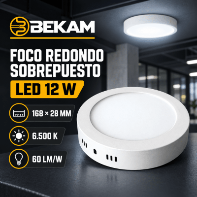 FOCO REDONDO SOBREPUESTO BLANCO LUZ FRIA LED 12W