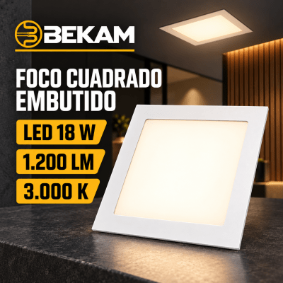 FOCO CUADRADO EMBUTIDO BLANCO LUZ CALIDA LED 18W