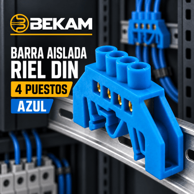 BARRA AISLADA RIEL DIN 4 PUESTOS AZUL