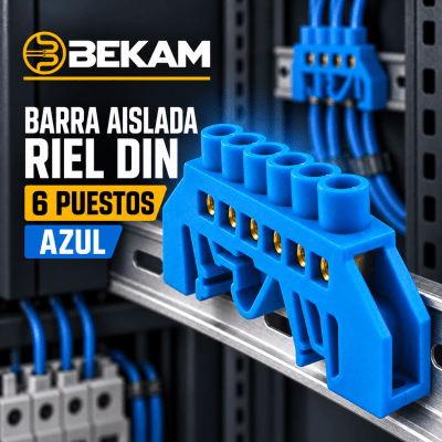BARRA AISLADA RIEL DIN 6 PUESTOS AZUL