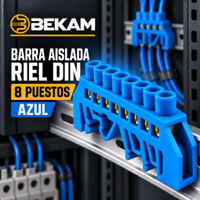 BARRA AISLADA RIEL DIN 8 PUESTOS AZUL
