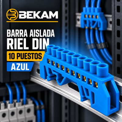 BARRA AISLADA RIEL DIN 10 PUESTOS AZUL