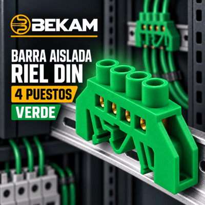 BARRA AISLADA RIEL DIN 4 PUESTOS VERDE