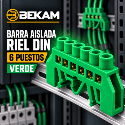 BARRA AISLADA RIEL DIN 6 PUESTOS VERDE