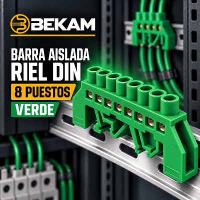 BARRA AISLADA RIEL DIN 8 PUESTOS VERDE