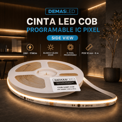 CINTA LED COB LUZ CALIDA PROGRAMABLE 11W 24VDC