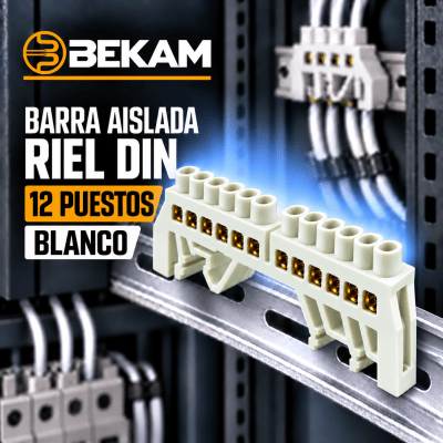 BARRA AISLADA RIEL DIN 12 PUESTOS BLANCO