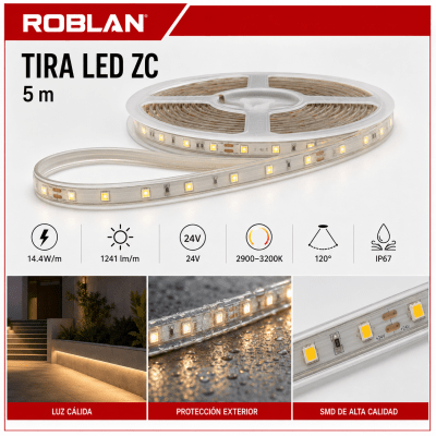CINTA LED ZC 14.4W 24VDC LUZ CALIDA IP67